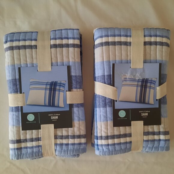 Martha Stewart 100% Cotton King Quilt & 2 Standard Shams - Engineered Plaid - Picture 6 of 8